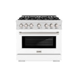 ZLINE 36 in. 5.2 cu. ft. Select Dual Fuel Range with 6 Burner Gas Cooktop and Electric Convection Oven in DuraSnow® Stainless Steel with White Matte Door (HDRS-WM-36) - (HDRSWM36) -