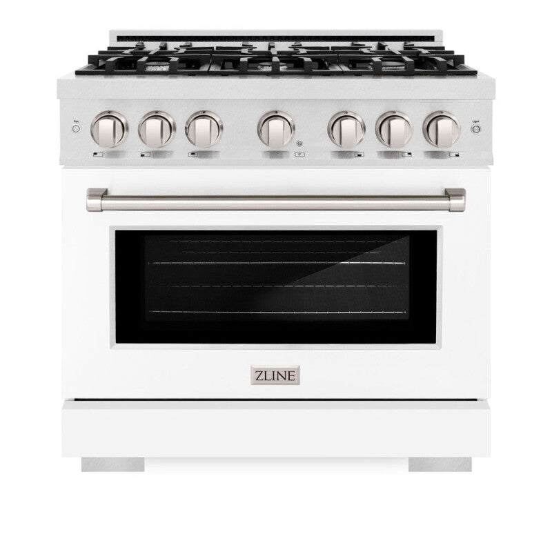 ZLINE 36 in. 5.2 cu. ft. Select Dual Fuel Range with 6 Burner Gas Cooktop and Electric Convection Oven in DuraSnow® Stainless Steel with White Matte Door (HDRS-WM-36) - (HDRSWM36) -