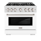 ZLINE 36 in. 5.2 cu. ft. Select Dual Fuel Range with 6 Burner Gas Cooktop and Electric Convection Oven in DuraSnow® Stainless Steel with White Matte Door (HDRS-WM-36) - (HDRSWM36) -