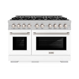 ZLINE 48 in. 6.7 cu. ft. Select Double Oven Dual Fuel Range with 8 Burner Gas Cooktop in DuraSnow® Stainless Steel with White Matte Doors (HDRS-WM-48) - (HDRSWM48) -