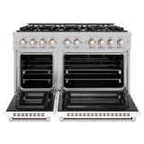 ZLINE 48 in. 6.7 cu. ft. Select Double Oven Dual Fuel Range with 8 Burner Gas Cooktop in DuraSnow® Stainless Steel with White Matte Doors (HDRS-WM-48) - (HDRSWM48) -