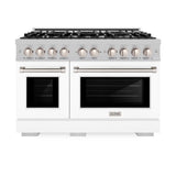 ZLINE 48 in. 6.7 cu. ft. Select Double Oven Dual Fuel Range with 8 Burner Gas Cooktop in DuraSnow® Stainless Steel with White Matte Doors (HDRS-WM-48) - (HDRSWM48) -