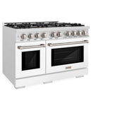 ZLINE 48 in. 6.7 cu. ft. Select Double Oven Dual Fuel Range with 8 Burner Gas Cooktop in DuraSnow® Stainless Steel with White Matte Doors (HDRS-WM-48) - (HDRSWM48) -
