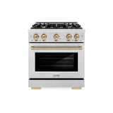 ZLINE Autograph Edition 30 in. 4.2 cu. ft. Select Dual Fuel Range with 4 Burner Gas Cooktop and Electric Convection Oven in DuraSnow® Stainless Steel with Champagne Bronze Accents (HDRSZ-30-CB) - (HDRSZ30CB) -