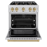 ZLINE Autograph Edition 30 in. 4.2 cu. ft. Select Dual Fuel Range with 4 Burner Gas Cooktop and Electric Convection Oven in DuraSnow® Stainless Steel with Champagne Bronze Accents (HDRSZ-30-CB) - (HDRSZ30CB) -