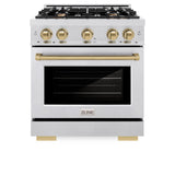 ZLINE Autograph Edition 30 in. 4.2 cu. ft. Select Dual Fuel Range with 4 Burner Gas Cooktop and Electric Convection Oven in DuraSnow® Stainless Steel with Champagne Bronze Accents (HDRSZ-30-CB) - (HDRSZ30CB) -