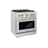 ZLINE Autograph Edition 30 in. 4.2 cu. ft. Select Dual Fuel Range with 4 Burner Gas Cooktop and Electric Convection Oven in DuraSnow® Stainless Steel with Polished Gold Accents (HDRSZ-30-G) - (HDRSZ30G) -