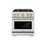 ZLINE Autograph Edition 30 in. 4.2 cu. ft. Select Dual Fuel Range with 4 Burner Gas Cooktop and Electric Convection Oven in DuraSnow® Stainless Steel with Polished Gold Accents (HDRSZ-30-G) - (HDRSZ30G) -