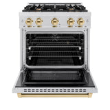 ZLINE Autograph Edition 30 in. 4.2 cu. ft. Select Dual Fuel Range with 4 Burner Gas Cooktop and Electric Convection Oven in DuraSnow® Stainless Steel with Polished Gold Accents (HDRSZ-30-G) - (HDRSZ30G) -