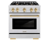 ZLINE Autograph Edition 30 in. 4.2 cu. ft. Select Dual Fuel Range with 4 Burner Gas Cooktop and Electric Convection Oven in DuraSnow® Stainless Steel with Polished Gold Accents (HDRSZ-30-G) - (HDRSZ30G) -