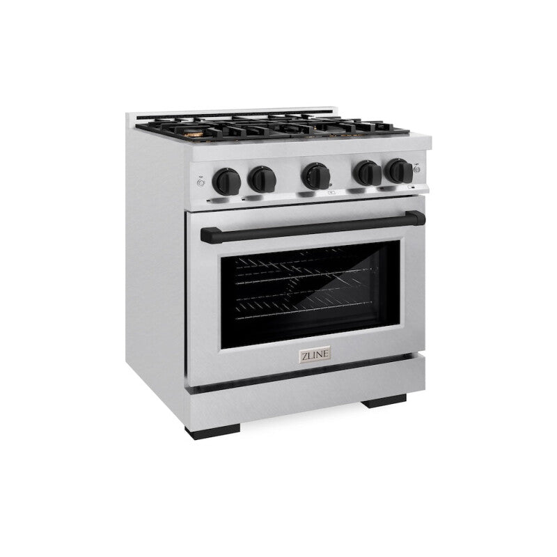 ZLINE Autograph Edition 30 in. 4.2 cu. ft. Select Dual Fuel Range with 4 Burner Gas Cooktop and Electric Convection Oven in DuraSnow® Stainless Steel with Matte Black Accents (HDRSZ-30-MB) - (HDRSZ30MB) -