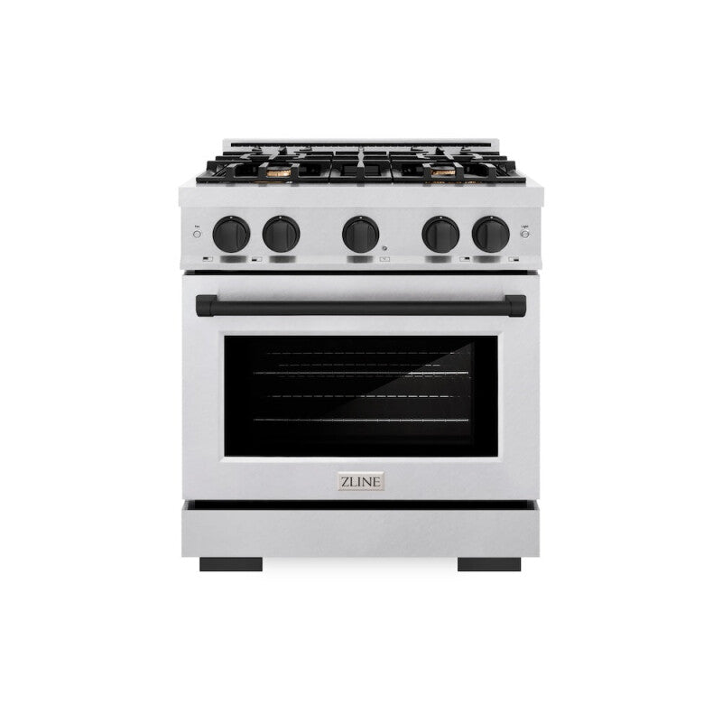 ZLINE Autograph Edition 30 in. 4.2 cu. ft. Select Dual Fuel Range with 4 Burner Gas Cooktop and Electric Convection Oven in DuraSnow® Stainless Steel with Matte Black Accents (HDRSZ-30-MB) - (HDRSZ30MB) -