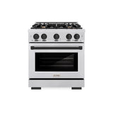 ZLINE Autograph Edition 30 in. 4.2 cu. ft. Select Dual Fuel Range with 4 Burner Gas Cooktop and Electric Convection Oven in DuraSnow® Stainless Steel with Matte Black Accents (HDRSZ-30-MB) - (HDRSZ30MB) -
