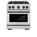 ZLINE Autograph Edition 30 in. 4.2 cu. ft. Select Dual Fuel Range with 4 Burner Gas Cooktop and Electric Convection Oven in DuraSnow® Stainless Steel with Matte Black Accents (HDRSZ-30-MB) - (HDRSZ30MB) -