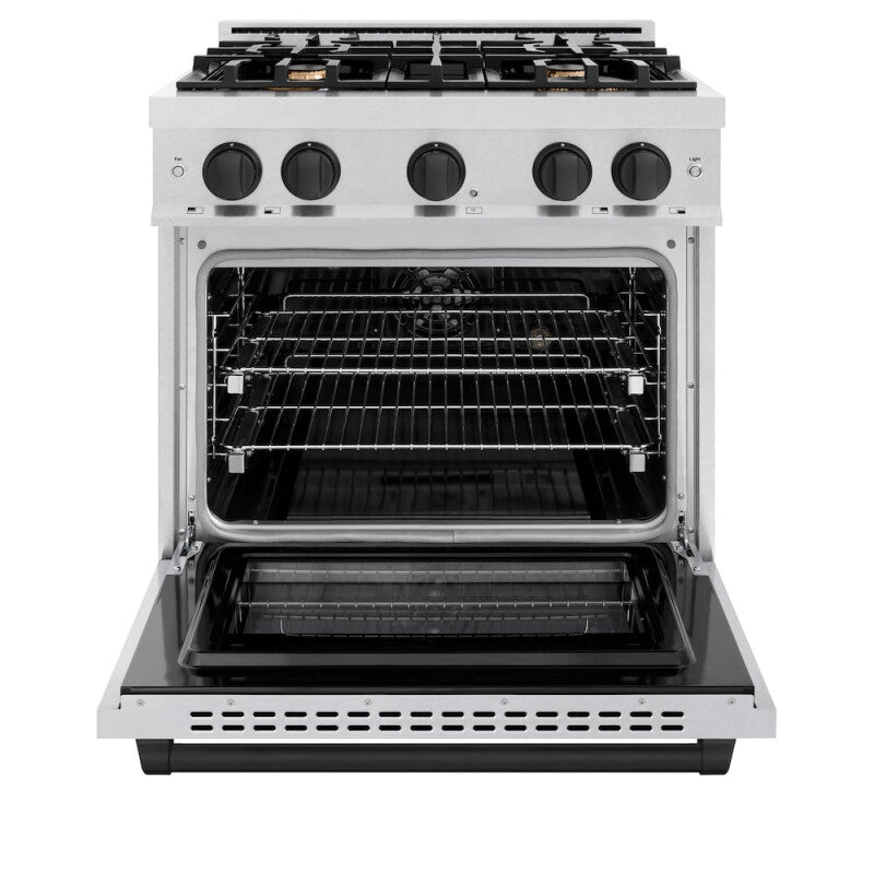 ZLINE Autograph Edition 30 in. 4.2 cu. ft. Select Dual Fuel Range with 4 Burner Gas Cooktop and Electric Convection Oven in DuraSnow® Stainless Steel with Matte Black Accents (HDRSZ-30-MB) - (HDRSZ30MB) -