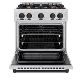 ZLINE Autograph Edition 30 in. 4.2 cu. ft. Select Dual Fuel Range with 4 Burner Gas Cooktop and Electric Convection Oven in DuraSnow® Stainless Steel with Matte Black Accents (HDRSZ-30-MB) - (HDRSZ30MB) -