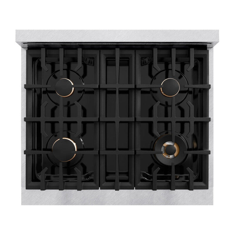 ZLINE Autograph Edition 30 in. 4.2 cu. ft. Select Dual Fuel Range with 4 Burner Gas Cooktop and Electric Convection Oven in DuraSnow® Stainless Steel with Matte Black Accents (HDRSZ-30-MB) - (HDRSZ30MB) -