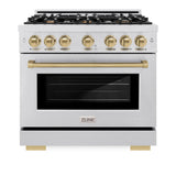 ZLINE Autograph Edition 36 in. 5.2 cu. ft. Select Dual Fuel Range with 6 Burner Gas Cooktop and Electric Convection Oven in DuraSnow® Stainless Steel with Champagne Bronze Accents (HDRSZ-36-CB) - (HDRSZ36CB) -