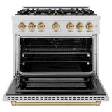 ZLINE Autograph Edition 36 in. 5.2 cu. ft. Select Dual Fuel Range with 6 Burner Gas Cooktop and Electric Convection Oven in DuraSnow® Stainless Steel with Champagne Bronze Accents (HDRSZ-36-CB) - (HDRSZ36CB) -