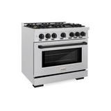 ZLINE Autograph Edition 36 in. 5.2 cu. ft. Select Dual Fuel Range with 6 Burner Gas Cooktop and Electric Convection Oven in DuraSnow® Stainless Steel with Matte Black Accents (HDRSZ-36-MB) - (HDRSZ36MB) -