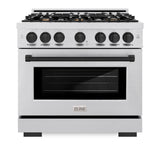 ZLINE Autograph Edition 36 in. 5.2 cu. ft. Select Dual Fuel Range with 6 Burner Gas Cooktop and Electric Convection Oven in DuraSnow® Stainless Steel with Matte Black Accents (HDRSZ-36-MB) - (HDRSZ36MB) -