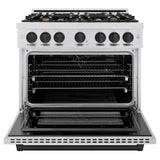 ZLINE Autograph Edition 36 in. 5.2 cu. ft. Select Dual Fuel Range with 6 Burner Gas Cooktop and Electric Convection Oven in DuraSnow® Stainless Steel with Matte Black Accents (HDRSZ-36-MB) - (HDRSZ36MB) -