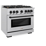 ZLINE Autograph Edition 36 in. 5.2 cu. ft. Select Dual Fuel Range with 6 Burner Gas Cooktop and Electric Convection Oven in DuraSnow® Stainless Steel with Matte Black Accents (HDRSZ-36-MB) - (HDRSZ36MB) -