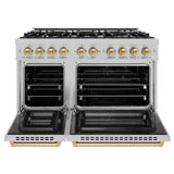 ZLINE Autograph Edition 48 in. 6.7 cu. ft. Select Double Oven Dual Fuel Range with 8 Burner Gas Cooktop in DuraSnow® Stainless Steel and Champagne Bronze Accents (HDRSZ-48-CB) - (HDRSZ48CB) -