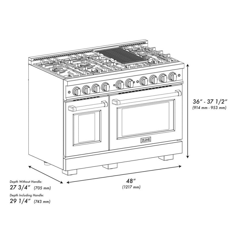 ZLINE Autograph Edition 48 in. 6.7 cu. ft. Select Double Oven Dual Fuel Range with 8 Burner Gas Cooktop in DuraSnow® Stainless Steel and Champagne Bronze Accents (HDRSZ-48-CB) - (HDRSZ48CB) -