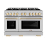 ZLINE Autograph Edition 48 in. 6.7 cu. ft. Select Double Oven Dual Fuel Range with 8 Burner Gas Cooktop in DuraSnow® Stainless Steel and Polished Gold Accents (HDRSZ-48-G) - (HDRSZ48G) -
