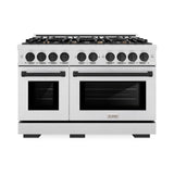 ZLINE Autograph Edition 48 in. 6.7 cu. ft. Select Double Oven Dual Fuel Range with 8 Burner Gas Cooktop in DuraSnow® Stainless Steel and Matte Black Accents (HDRSZ-48-MB) - (HDRSZ48MB) -