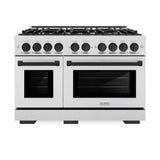 ZLINE Autograph Edition 48 in. 6.7 cu. ft. Select Double Oven Dual Fuel Range with 8 Burner Gas Cooktop in DuraSnow® Stainless Steel and Matte Black Accents (HDRSZ-48-MB) - (HDRSZ48MB) -