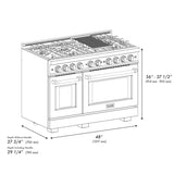ZLINE Autograph Edition 48 in. 6.7 cu. ft. Select Double Oven Dual Fuel Range with 8 Burner Gas Cooktop in DuraSnow® Stainless Steel and Matte Black Accents (HDRSZ-48-MB) - (HDRSZ48MB) -