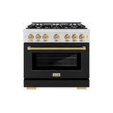 ZLINE Autograph Edition 36 in. 5.2 cu. ft. Select Dual Fuel Range with 6 Burner Gas Cooktop and Electric Convection Oven in DuraSnow® Stainless Steel with Black Matte Door and Champagne Bronze Accents (HDRSZ-BLM-36-CB) - (HDRSZBLM36CB) -