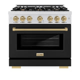 ZLINE Autograph Edition 36 in. 5.2 cu. ft. Select Dual Fuel Range with 6 Burner Gas Cooktop and Electric Convection Oven in DuraSnow® Stainless Steel with Black Matte Door and Champagne Bronze Accents (HDRSZ-BLM-36-CB) - (HDRSZBLM36CB) -