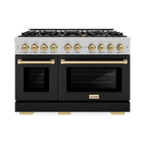 ZLINE Autograph Edition 48 in. 6.7 cu. ft. Select Double Oven Dual Fuel Range with 8 Burner Gas Cooktop in DuraSnow® Stainless Steel with Black Matte Doors and Champagne Bronze Accents (HDRSZ-BLM-48-CB) - (HDRSZBLM48CB) -