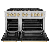 ZLINE Autograph Edition 48 in. 6.7 cu. ft. Select Double Oven Dual Fuel Range with 8 Burner Gas Cooktop in DuraSnow® Stainless Steel with Black Matte Doors and Champagne Bronze Accents (HDRSZ-BLM-48-CB) - (HDRSZBLM48CB) -