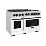 ZLINE Autograph Edition 48 in. 6.7 cu. ft. Select Double Oven Dual Fuel Range with 8 Burner Gas Cooktop in DuraSnow® Stainless Steel with White Matte Doors and Matte Black Accents (HDRSZ-WM-48-MB) - (HDRSZWM48MB) -