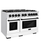 ZLINE Autograph Edition 48 in. 6.7 cu. ft. Select Double Oven Dual Fuel Range with 8 Burner Gas Cooktop in DuraSnow® Stainless Steel with White Matte Doors and Matte Black Accents (HDRSZ-WM-48-MB) - (HDRSZWM48MB) -
