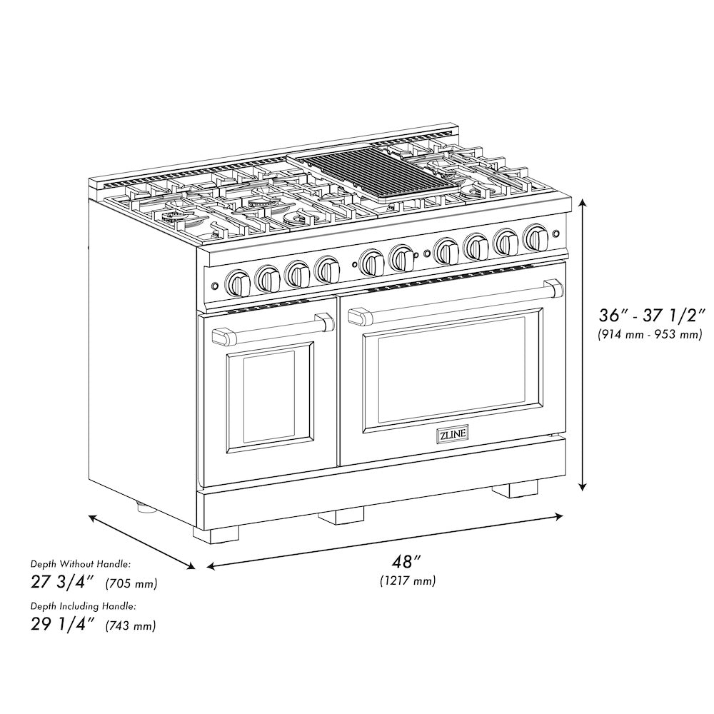 ZLINE Autograph Edition 48 in. 6.7 cu. ft. Select Double Oven Dual Fuel Range with 8 Burner Gas Cooktop in DuraSnow® Stainless Steel with White Matte Doors and Matte Black Accents (HDRSZ-WM-48-MB) - (HDRSZWM48MB) -