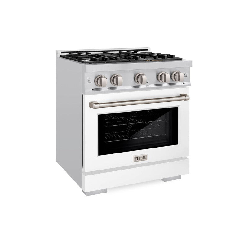 ZLINE 30 in. 4.2 cu. ft. Select Dual Fuel Range with 4 Burner Gas Cooktop and Electric Convection Oven in Stainless Steel with White Matte Door (HDR-WM-30) - (HDRWM30) -