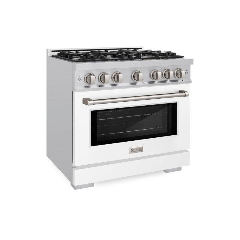 ZLINE 36 in. 5.2 cu. ft. Select Dual Fuel Range with 6 Burner Gas Cooktop and Electric Convection Oven in Stainless Steel with White Matte Door (HDR-WM-36) - (HDRWM36) -