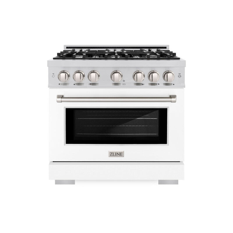ZLINE 36 in. 5.2 cu. ft. Select Dual Fuel Range with 6 Burner Gas Cooktop and Electric Convection Oven in Stainless Steel with White Matte Door (HDR-WM-36) - (HDRWM36) -