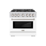 ZLINE 36 in. 5.2 cu. ft. Select Dual Fuel Range with 6 Burner Gas Cooktop and Electric Convection Oven in Stainless Steel with White Matte Door (HDR-WM-36) - (HDRWM36) -