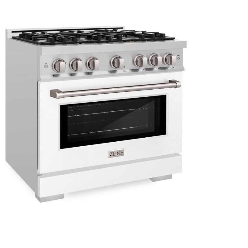 ZLINE 36 in. 5.2 cu. ft. Select Dual Fuel Range with 6 Burner Gas Cooktop and Electric Convection Oven in Stainless Steel with White Matte Door (HDR-WM-36) - (HDRWM36) -