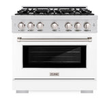 ZLINE 36 in. 5.2 cu. ft. Select Dual Fuel Range with 6 Burner Gas Cooktop and Electric Convection Oven in Stainless Steel with White Matte Door (HDR-WM-36) - (HDRWM36) -
