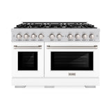 ZLINE 48 in. 6.7 cu. ft. Select Double Oven Dual Fuel Range with 8 Burner Gas Cooktop in Stainless Steel with White Matte Doors (HDR-WM-48) - (HDRWM48) -