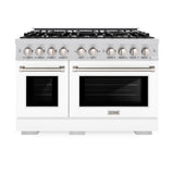 ZLINE 48 in. 6.7 cu. ft. Select Double Oven Dual Fuel Range with 8 Burner Gas Cooktop in Stainless Steel with White Matte Doors (HDR-WM-48) - (HDRWM48) -