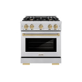 ZLINE Autograph Edition 30 in. 4.2 cu. ft. Select Dual Fuel Range with 4 Burner Gas Cooktop and Electric Convection Oven in Stainless Steel with Champagne Bronze Accents (HDRZ-30-CB) - (HDRZ30CB) -
