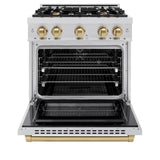 ZLINE Autograph Edition 30 in. 4.2 cu. ft. Select Dual Fuel Range with 4 Burner Gas Cooktop and Electric Convection Oven in Stainless Steel with Champagne Bronze Accents (HDRZ-30-CB) - (HDRZ30CB) -